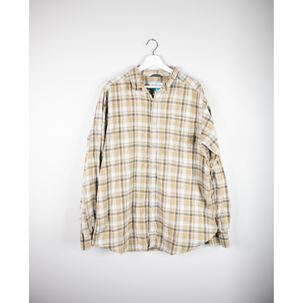 Columbia Sportswear Mens Beige Plaid Button Down Long Sleeve size‎ Large Tall
